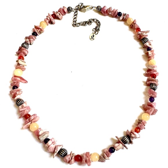 CAROLYN POLLACK Necklace Rhodochrosite Sterling Multi Gemstone V.GOOD CONDITION - Picture 1 of 4